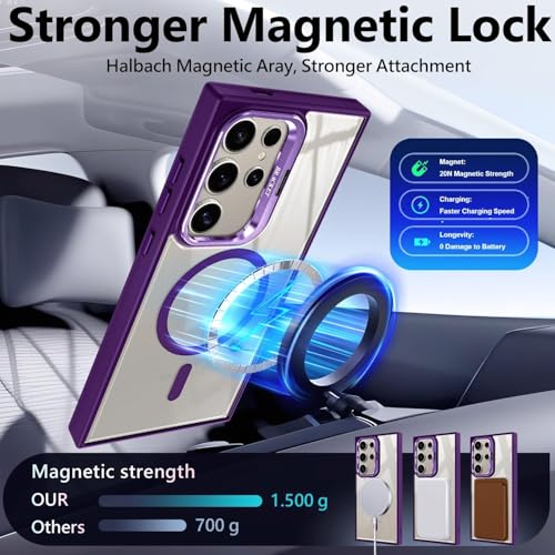 Image of VONZEE PC Compatible for Samsung S25 Ultra 5G Case,with Wireless Charging,(Not Compatible with Magsafe)Protective Case,Built-in Stash Stand Phone Case,Scratch-Resistant Back Cover,|Deep Purple