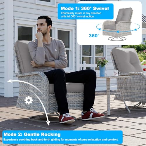 Image of 18-Piece Patio Furniture Set, Outdoor Patio Furniture with 55,000 BTU Fire Pit Table, Swivel Chairs Set, Thick Cushions, Modular Patio Sofa, Dual-Strand Wicker Rattan, Rust-Resistant Frame,Grey
