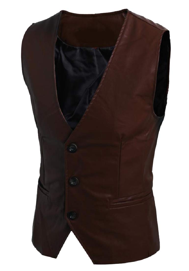 Mens Regular Fit Button Down Gilet Pu Jacket Vest