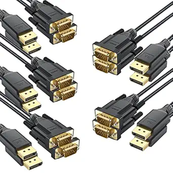 DteeDck DisplayPort to VGA Cable 6ft 10 Pack, Display Port DP to VGA Adapter Cable Converter Male to Male Braided Cord for Monitor Desktop Laptop Display Projector HDTV