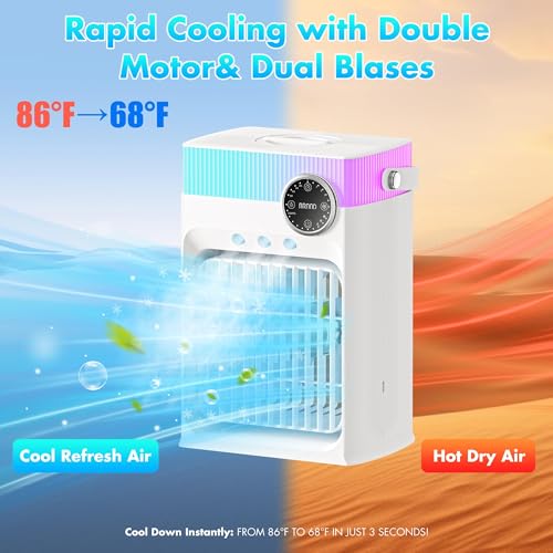 Image of Portable Air Conditioners, Mini AC Unit Cooling Fan for Bedroom,1200ML Small Air Cooler Fans with Remote, 3 Mist,3 Speed,8 Light,2-8H Timer Personal AC Portable for Office Camping Car Desk (White)