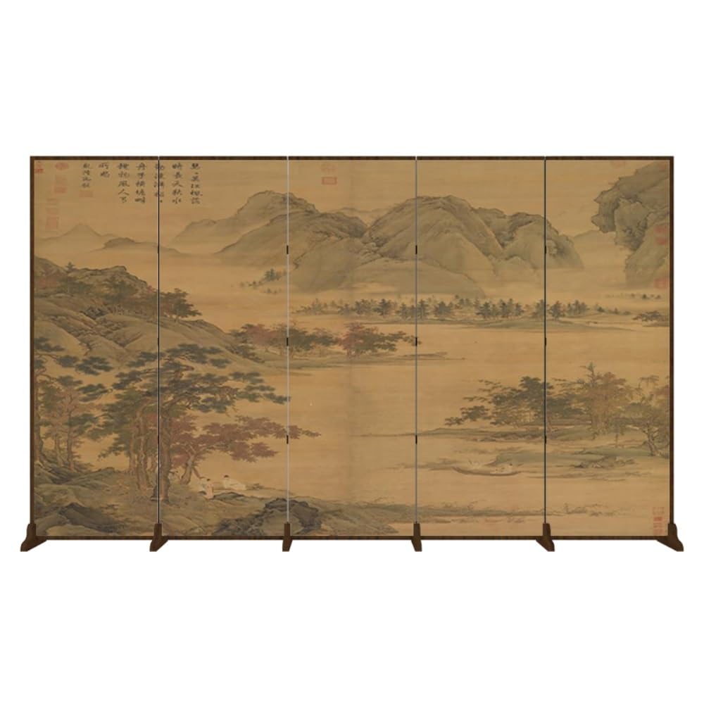 Privacy Screen Floor-standing Screen Partition, Home Living Room Entrance, Landscape Painting Decoration, Tea Folding Room Divider