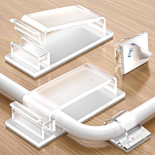 Septeamay 70 Pcs Cable Clips Self Adhesive, 50 Pcs Small + 20 Pcs Large Adhesive Cable Organiser, Plastic Cable Tidy Clips Cable Management for Organiser Wall, Desk, Home Office Cables (Transparent)