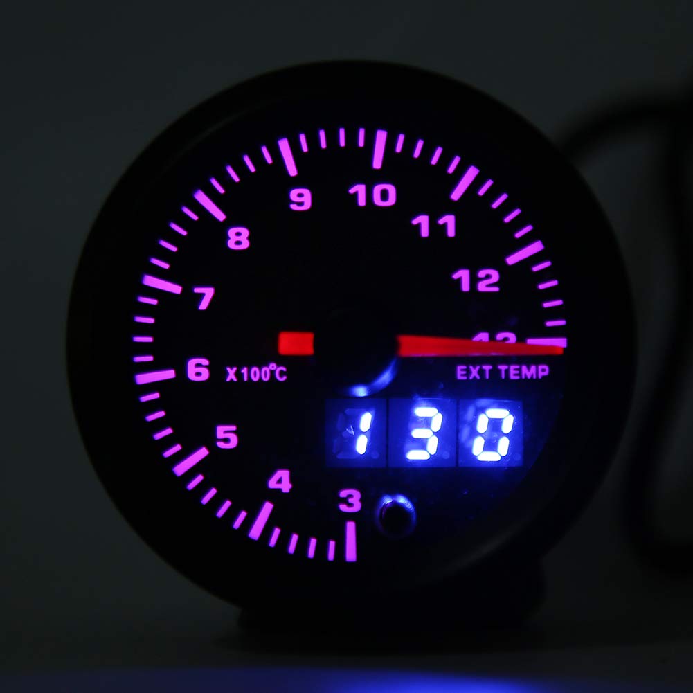 Medidor Digital de Temperatura del Gas para Coches Modificados, Esfera de 52 mm, Pantalla Automática, Fácil Instalación, Material ABS Resistente (Negro)