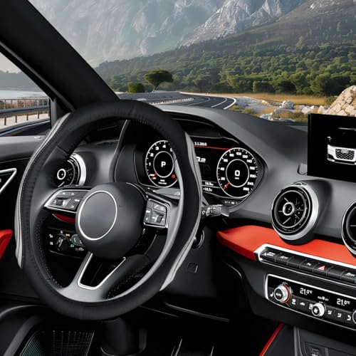 Image of Osilly 15 Inch Car Leather Steering Wheel Cover, Automotive Accessories Elastic Breathable Anti-Slip Soft Wheel Protector Fits Men and Women, Suitable for SUVs, Trucks, Vehicles and RVs (Gray-1)