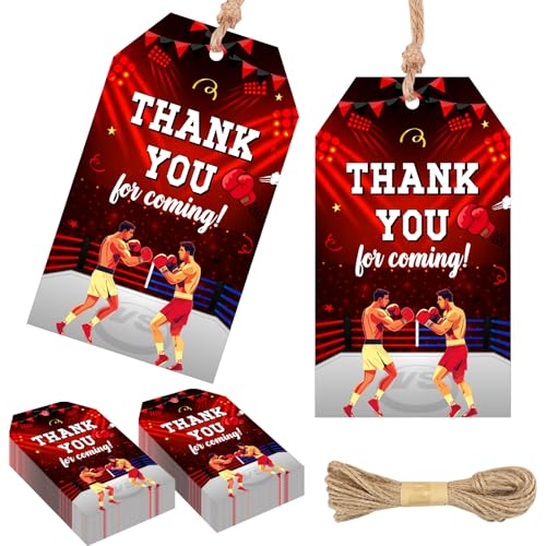 Tarjetas de agradecimiento Serencatcher para recuerdos de fiesta de boxeo con hilo rústico