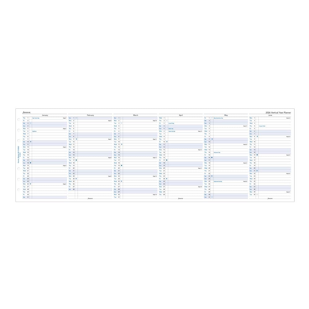 Filofax Calendar Diary Refill, Personal/Compact Size, Vertical Year Planner, White Paper, English, 2026 (C68402-26)