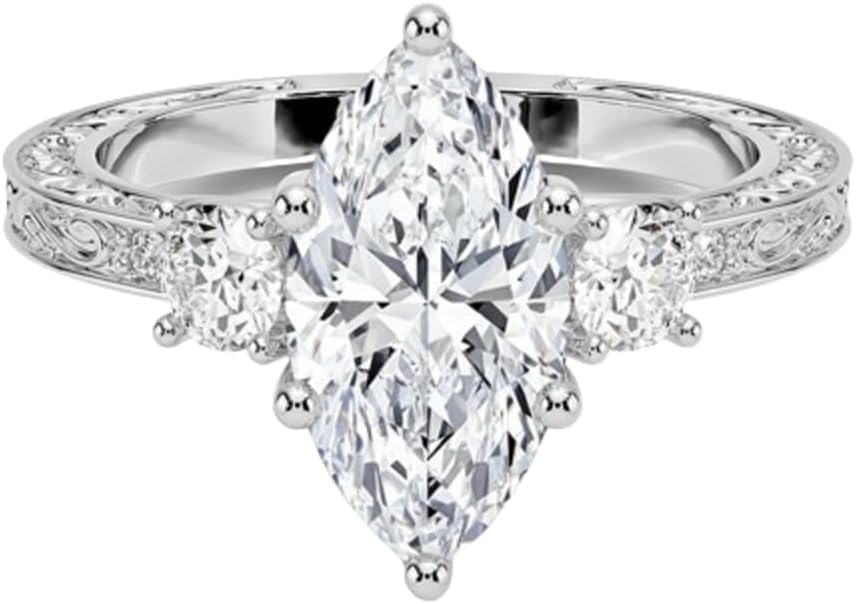 Moissanite Engagement Ring for Women, 925 Sterling Silver or 10K/14K/18K Solid Gold, 1CT-2.5CT Engraved 3 Stone, Handmade Wedding Bridal Set Anniversary Ring, VVS1