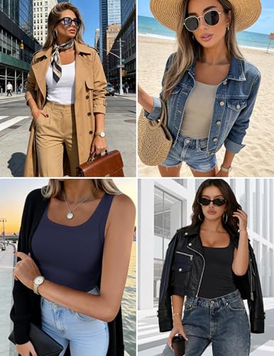 LETSEE Ribbed Tank Tops for Women Scoop Neck Sleeveless Fitted Camisole Basic Summer Knit Top Slim Casual Y2K Navy Blue — view 5