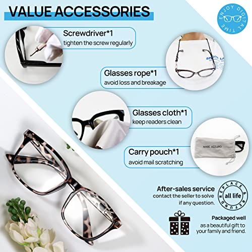 Mare Azzuro Blue Blocking Reading Glasses Women Light Weight Computer Readers 0 1.0 1.25 1.5 1.75 2.0 2.25 2.5 2.75 3.0 3.5 4.0 5.0 6.0 (Leopard, 2.00) #TOP5