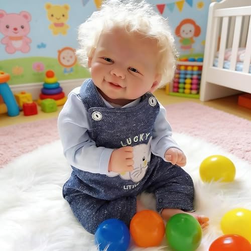 ROSHUAN Reborn Baby Dolls - Muñeca de silicona de cuerpo completo de vinilo de 19 pulgadas, muñeca realista de bebé niño con pelo rubio, muñecas realistas para bebés recién nacidos que se ven reales a