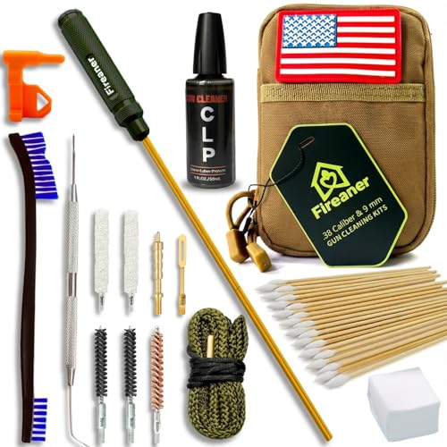 9mm Pistol Basics Single-Caliber Cleaning Kit, Handgun Cleaning kit for .357 .38 with 9mm Gun Snakes in Molle Pouch