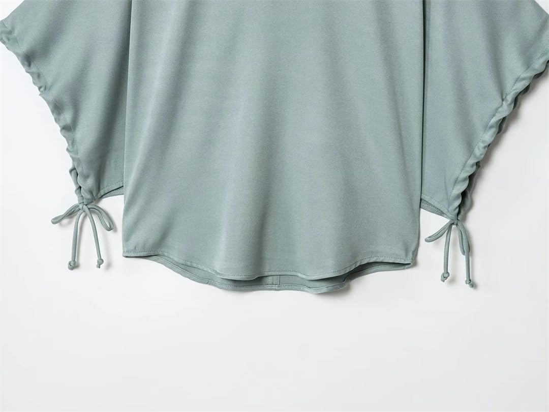Women's Spring Set Pullover Puff Sleeve Shirt Elastic Waist Pockets Long Pants Set