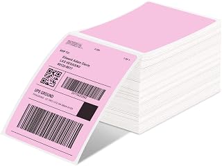 Phomemo Etiqueta térmica de envío directo, etiquetas plegables en abanico de 4 x 6 pulgadas, 500 piezas, adhesivo permanente, etiquetas térmicas de franqueo de grado comercial, color rosa