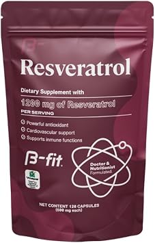 B-FIT Resveratrol 1200mg Supplement, 120 Vegan Capsules 2-Month Supply, Supports Healthy Aging, Gluten-Free and Preservative-Free, Vegan Keto Paleo, 100% Pure