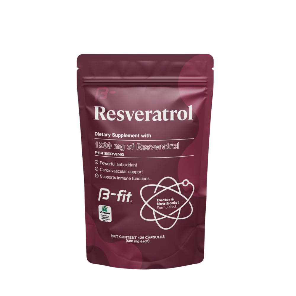 B-fit Resveratrol Supplement, 1200mg Healthy Aging, 120 Vegan Capsules
