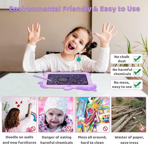 Kikapabi LCD Writing Tablet for Kids, Unicorn Toys Gifts for 3 4 5 6 7 Year Old Girls, Colorful Drawing Doodle Board, Toddler Educational Travel Toys Christmas Birthday Purple - Thumbnail 5
