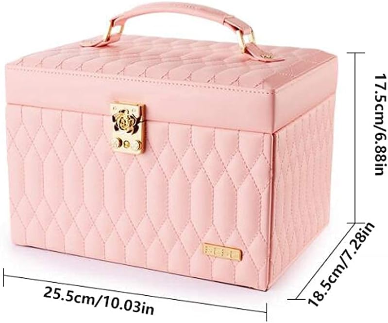 Jewelry Box Double-Layer Leather Jewelry Box Necklace Hangers Large Capacity with Lock Semi-Automatic Lifting Opening and Closing image 3