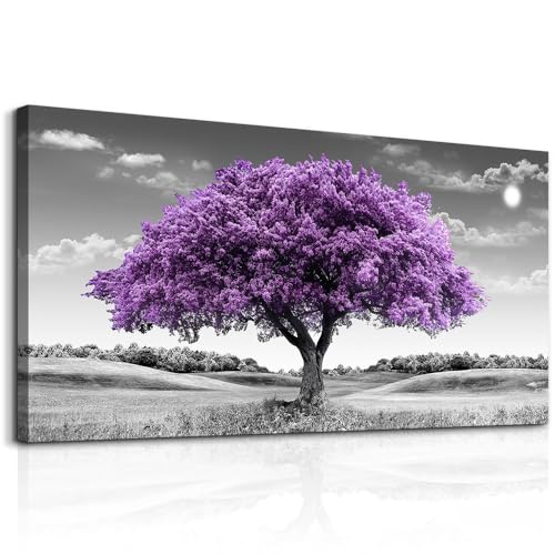 Large Canvas Wall Art for Living Room Wall Decor for Office Aesthetic Bedroom Wall Decorations Purple Tree Landscape Painting Black and White Pictures Artwork Room Modern Home Decor