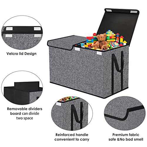 Veronly Large Toy Box Chest For Boys Girls - Kids Toy Storage Organizer Bins With Double Flip-Top Lids, Collapsible Boxes Containers With Handles For Bedroom, Playroom, Nursery, Stuffed Animals, Clothes(Dark Grey) #TOP4