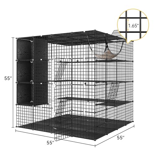 Image of DWVO 4 Tiers Large Cat Enclosure with DIY Storage Cube, Large Cat Cage, Indoor Catio Playpen with Hammock