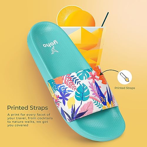 Image of YOHO Tropica Printed Comfortable Women Slides | Stylish Rainy Footwear & Waterproof Monsoon Sandals | Soft Inner Lining On Strap