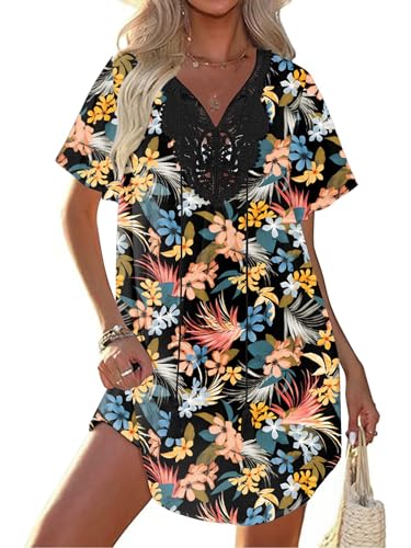 Robe plage femme sexy à col V avec ourlet irrégulier et broderie crochet du S au XXL