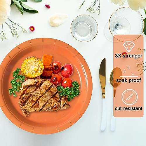 Image of Orange Disposable Paper Plates, 9 Inch Dinner Party Plates, 50 Count Bulk