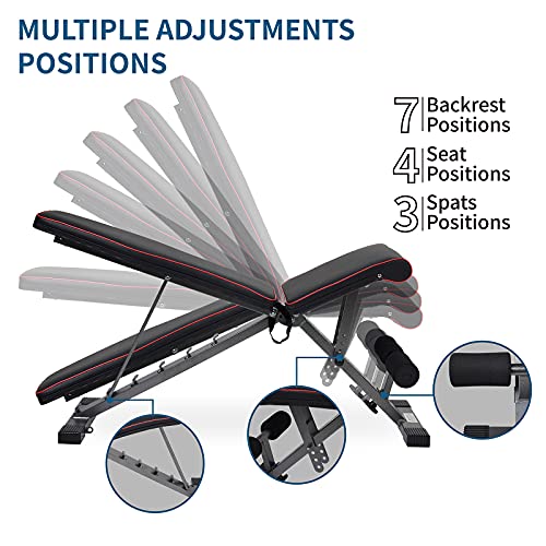 Obenater Adjustable Weight Bench, Foldable Full Body Strength Training Workout Bench, Incline Decline Exercise Workout Bench for Home Gym