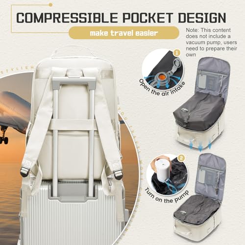 Vacuum backpack travel with pump, Travel Backpack with Vacuum System,Carry on Personal Item Bag 17×10×9 United Airlines Flight Approved Hand Luggage - Beige2
