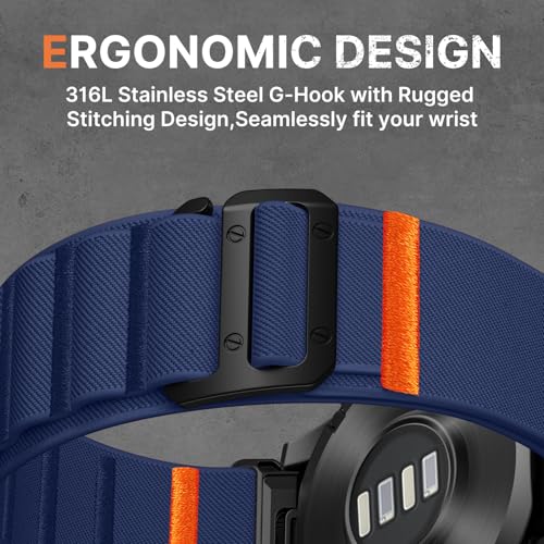 Image of Bandletic 26mm Bands Compatible with Garmin Fenix 5x Watch Band, Nylon Stretchy Rugged Loop Sport Straps with G-Hook for Fenix 8 51mm /7X 6X Pro /Plus /3 /3 HR /Tactix /Epix Pro2 51mm / /Instinct 2X, Navyblue