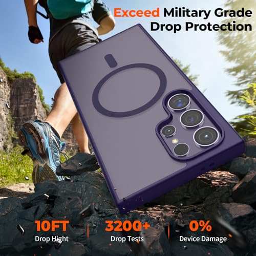 Image of SUPFINE Magnetic for Samsung Galaxy S24 Ultra Case with Screen Protector, (Built-in Magnets) (Military Grade Drop Protection) Slim Translucent Shockproof Phone Case,Dark Purple