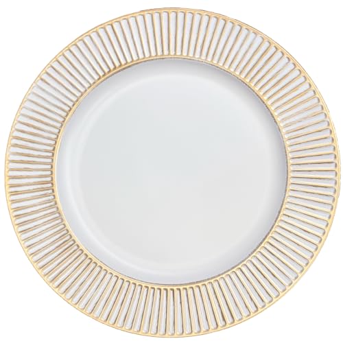 Opexscal 13" Antique White Charger Plates Set of 6, Rim Ridged Plate Chargers, Round Charger for Dinner Plates, Plastic Table Chargers for Wedding Decor