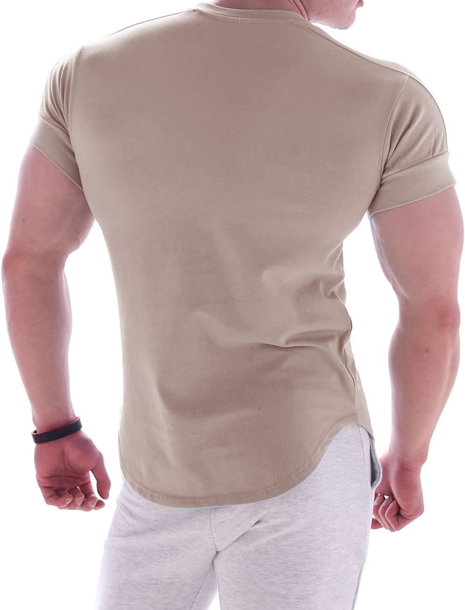 Men’s Muscle Fit Gym T-Shirt, Stretchy Workout Tee with Curved Hem, Athletic Slim Fit Short Sleeve T24