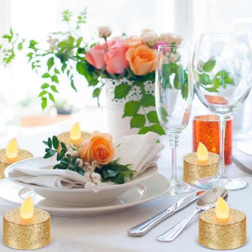 Image of Mudder 48 Pieces Gold Tea Lights LED Candles Tealights Battery Flameless