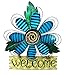 Large Rustic Metal Blue Flower Welcome Wall Art Decor Hanging Metal Flower Welcome Door Wreath Kitchen Living Room Bathroom Patio Garden Yard Wall Decoration