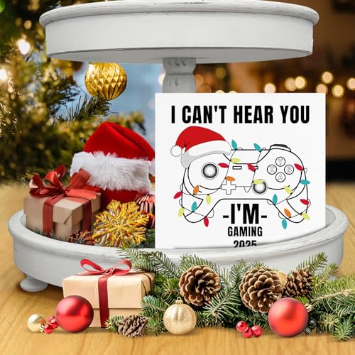 Image of Gaming Christmas Decor, Gamer Gifts, I Can't Hear You I'm Gaming Wood Box Sign, Christmas Home Office Decorations for Desk Table Shelf 5 X 5 Inches
