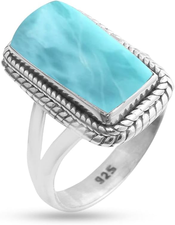 Solid 925 Sterling Silver Ring For Women, Gemstone Ring, Silver Statement Ring, June Birthstone, Bezel Set Rectangle White Gemstone Hypoallergenic Art Deco Ring Christmas Gift