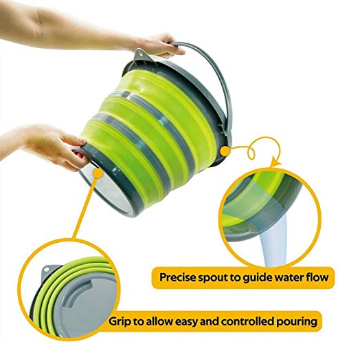 2.6 Gallons Fold Ice Bucket, Foldable Plastic Bucket For House Cleaning, Durable Bpa Free Gardening Bucket For Hiking, Backpacking, Camping, 10L - Green #TOP3