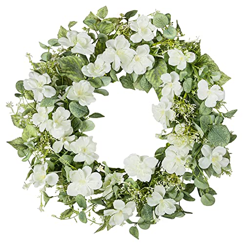 Ynylchmx 20" Summer Wreath For Front Door With White Rose Flowers & Green Eucalyptus Leaves, Artificial Floral Wreath For Wall Window Farmhouse #TOP6