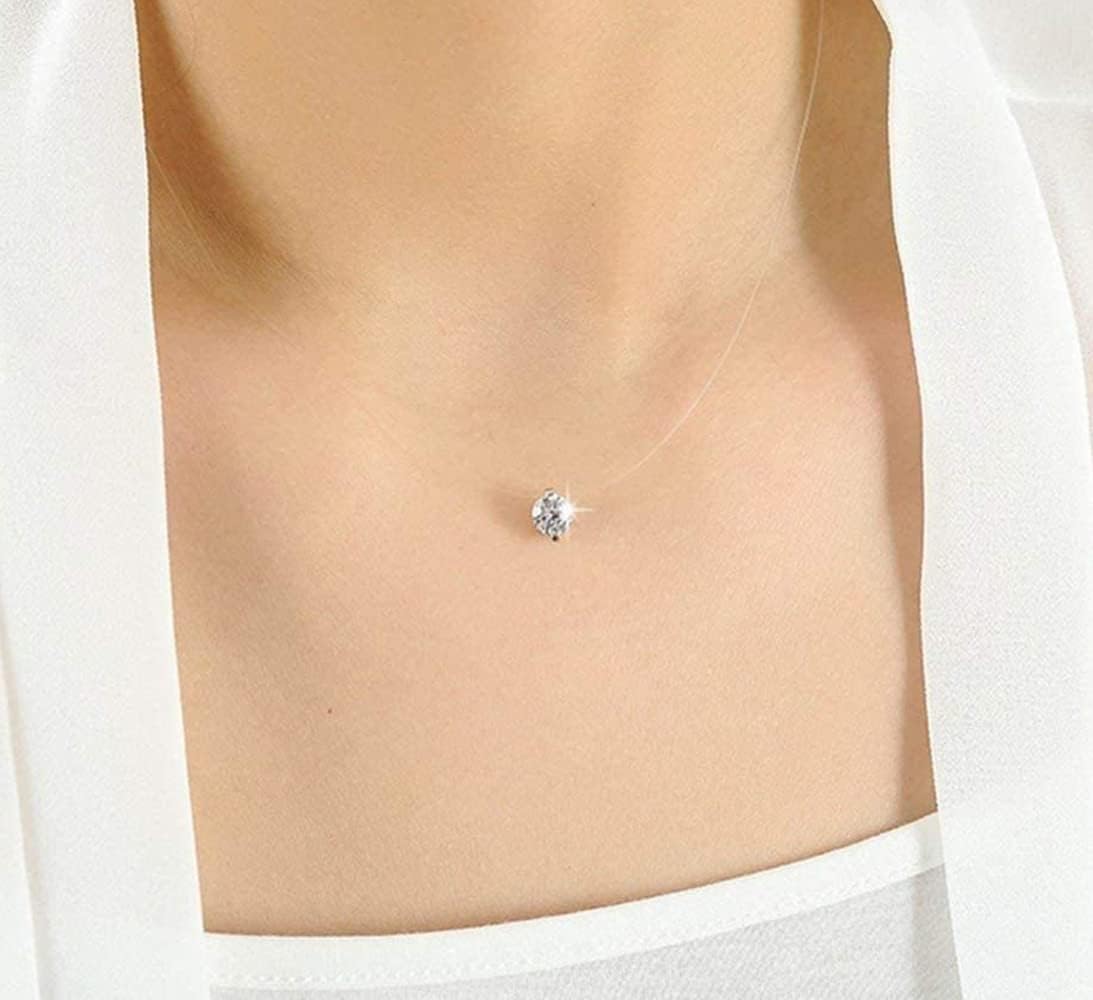 Fashion Crystal Necklace Invisible Line Zircon Clavicle Chain for Women