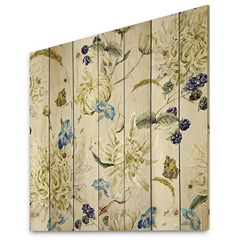 DesignQ Vintage Yellow Chrysanthemus II déco murale bois pour réchauffer une pièce