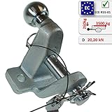 260 kg max. Stützlast Zugmaul mit Kugelkopf für Anhängerkupplungsbock/Maulkupplung inkl. AHK-Kugel – Doppelte Ausführung Lochbild 90mm