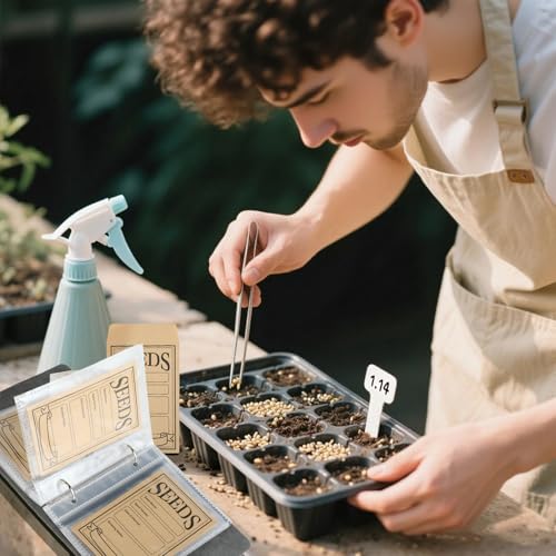 QinOustore 50 Samen Aufbewahrung Umschläge, Selbstklebende Organizer für Garten, Saatgut Aufbewahrung und komplettes Samen-Spar-Set für Gartenliebhaber (schwarz)