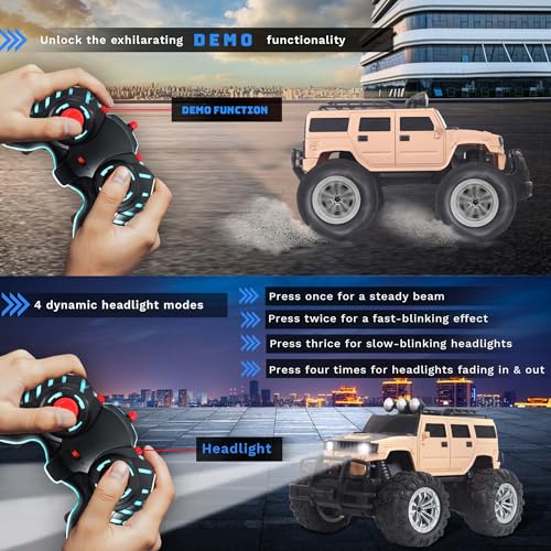 Image of popsugar Off Roader Rechargeable Remote Control Car | RC Car Monster Truck | 4 Headlight Modes | Lithium Battery | C-Type Charging | 2.4GHz Remote Controller | Made in India, Baige