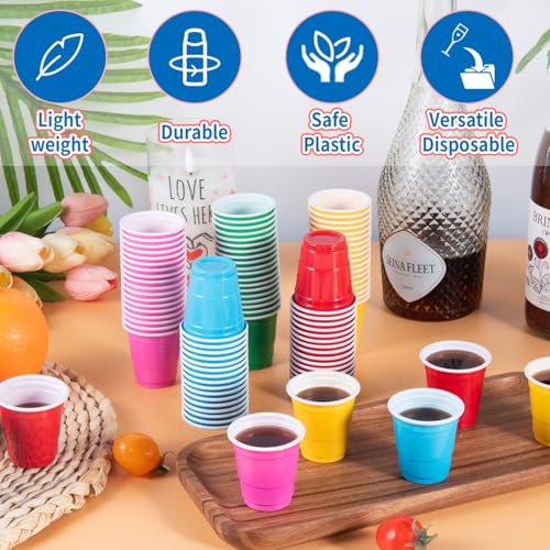 Vumdua 100 Pack 2 oz Plastic Shot Cups, Mini Disposable Shot Glasses, 2 oz Party Mini Cups for Bachelorette Party, Birthday, Parties Favor, Baby Shower Supplies (Multi Colors) - Thumbnail 3