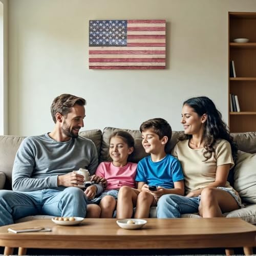 Image of Berlun American Flag Wall Decor - Vintage Patriotic Canvas Wall Art for Home, Office, or Outdoor - USA Flag Wall Hanging for Independence Day, 4th of July, Memorial Day -AL-11