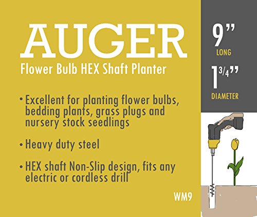 Willard & May Flower Bulb Hex Shaft Drill Planter, Non-Slip – 1.75 By 9 Inch - Bulb & Bedding Plant Auger #TOP3