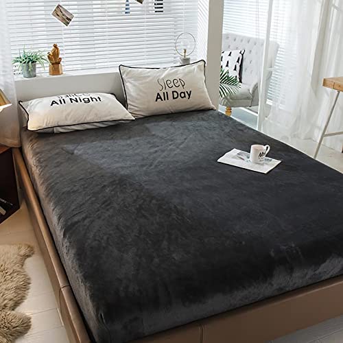Michorinee Spannbettlaken 180x200cm Warme Fleece Spannbetttuch Dunkelgrau – Ansicht 2