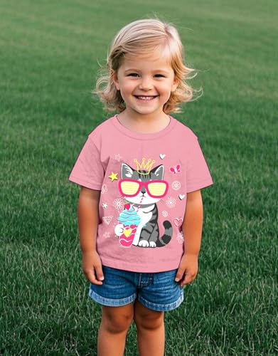 Image of Toddler Girls Clothes T-Shirt Short Sleeve Graphic Tee Cartoon Dinosaur 2-6T Girl Shirt Summer